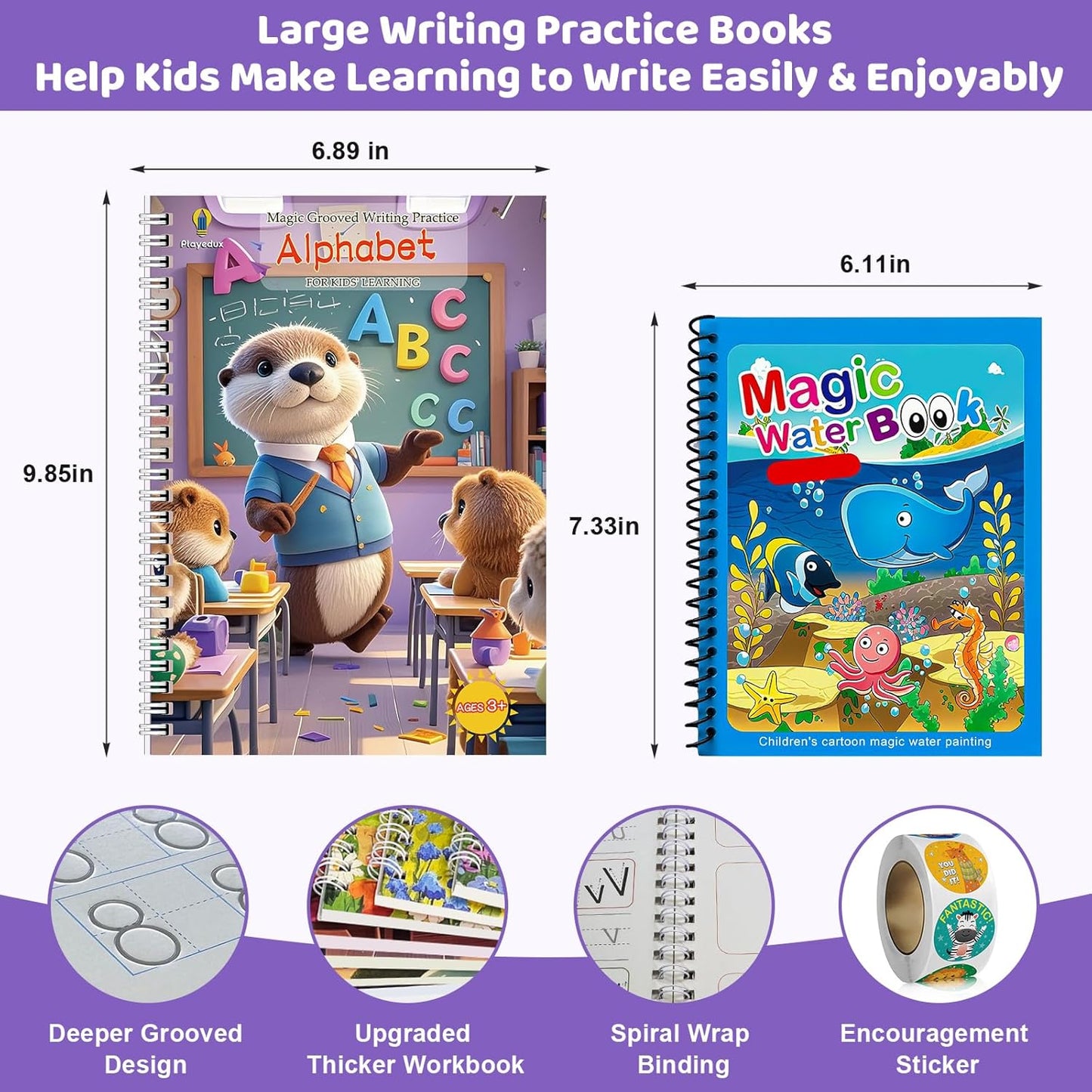 Magic Grooved Writing Practice Books for Kids 3-8, Reusable Grooved Handwriting Books-Letters Numbers Math Painting-Preschool Learning Activities-Birthday Gifts for 3 4 5 6 7 8 Years Old
