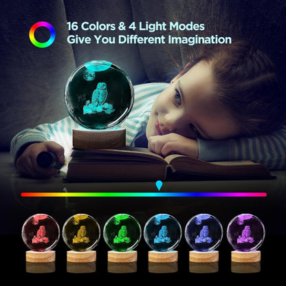 3D Solar System Crystal Ball Night Light with 16 Color Wooden LED Base Upgraded 3.15 In Galaxy Planets Ball Lamp with Remote for Birthday Christmas, Astronomy Space Gifts for Boys Girls Kids