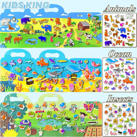 Reusable Sticker Books for Toddlers 1-3, Puffy Stickers Book for Kids Ages 2-4, Toddler Travel Activities Book Toy for Birthday Christmas - Christianity Jesus, Noah's Ark, Fairy Tales(3 Set)