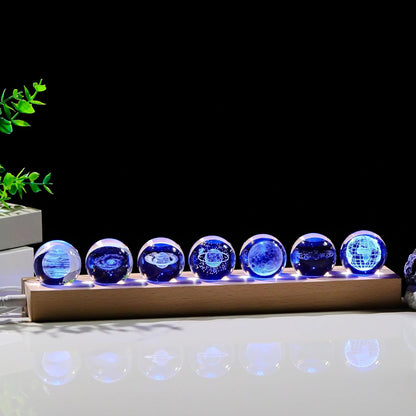 3d Crystal Ball Solar System Crystal Ball with Led Lamp Base - Best Birthday Science Gifts For Man Teacher Boy Kids Girls Men - Galaxy Jupiter Saturn Moon Earth Solar System Space Astronomy Gifts