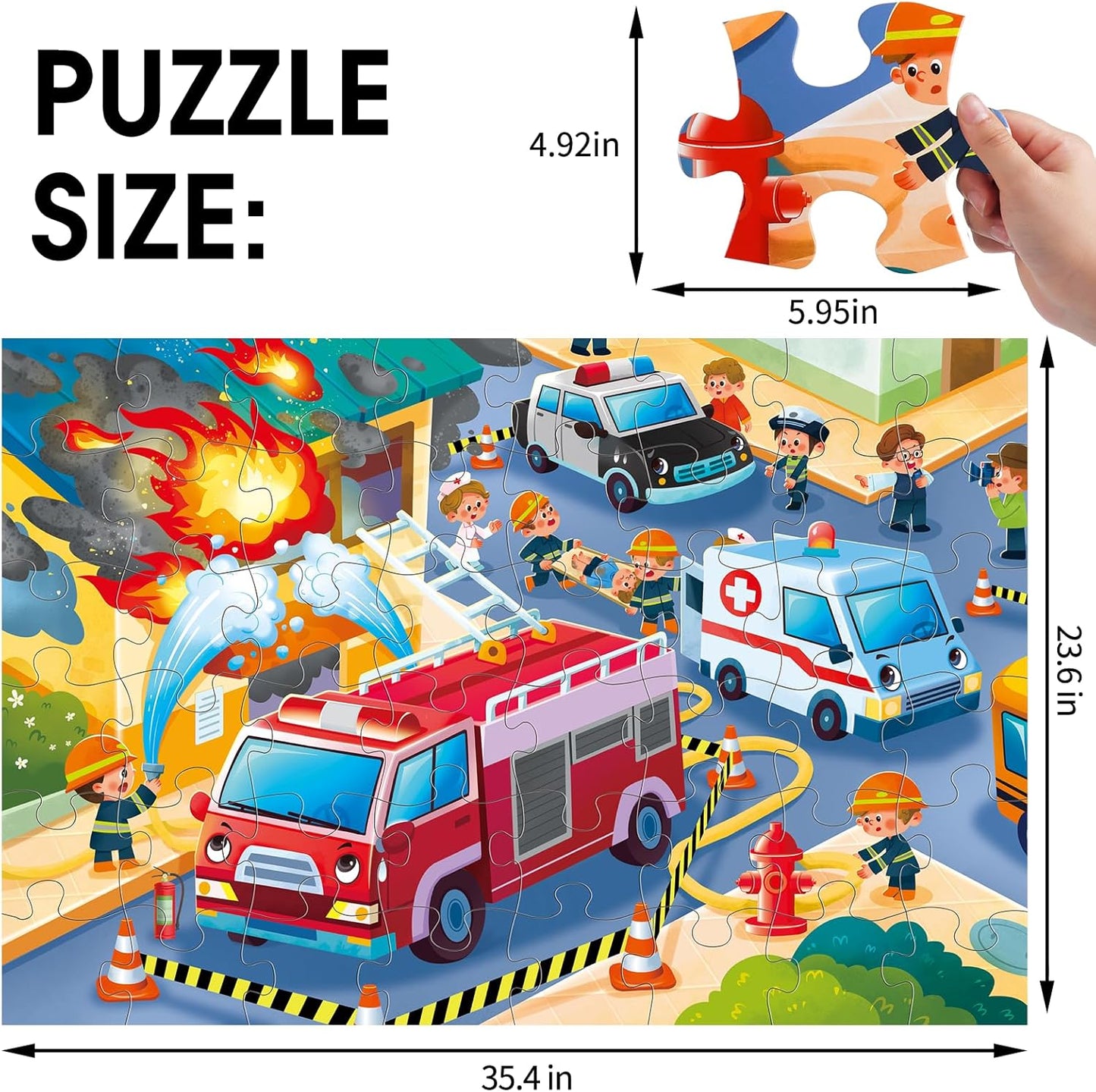 Jumbo Floor Puzzle for Kids,Construction Site Jigsaw Large Puzzles,48 Piece Construction Vehicle Puzzle for Toddler Ages 3-5,Children Learning Preschool Educational Toys,Gift for 4-8 Years Old