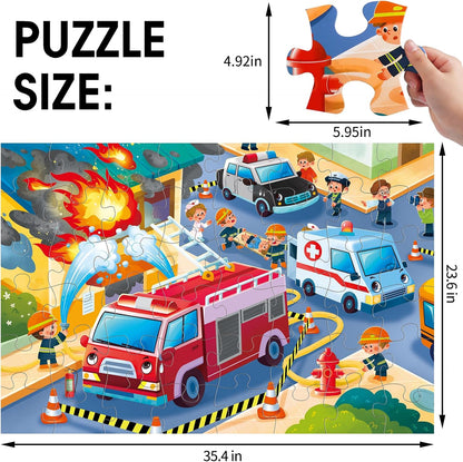 Jumbo Floor Puzzle for Kids,Construction Site Jigsaw Large Puzzles,48 Piece Construction Vehicle Puzzle for Toddler Ages 3-5,Children Learning Preschool Educational Toys,Gift for 4-8 Years Old