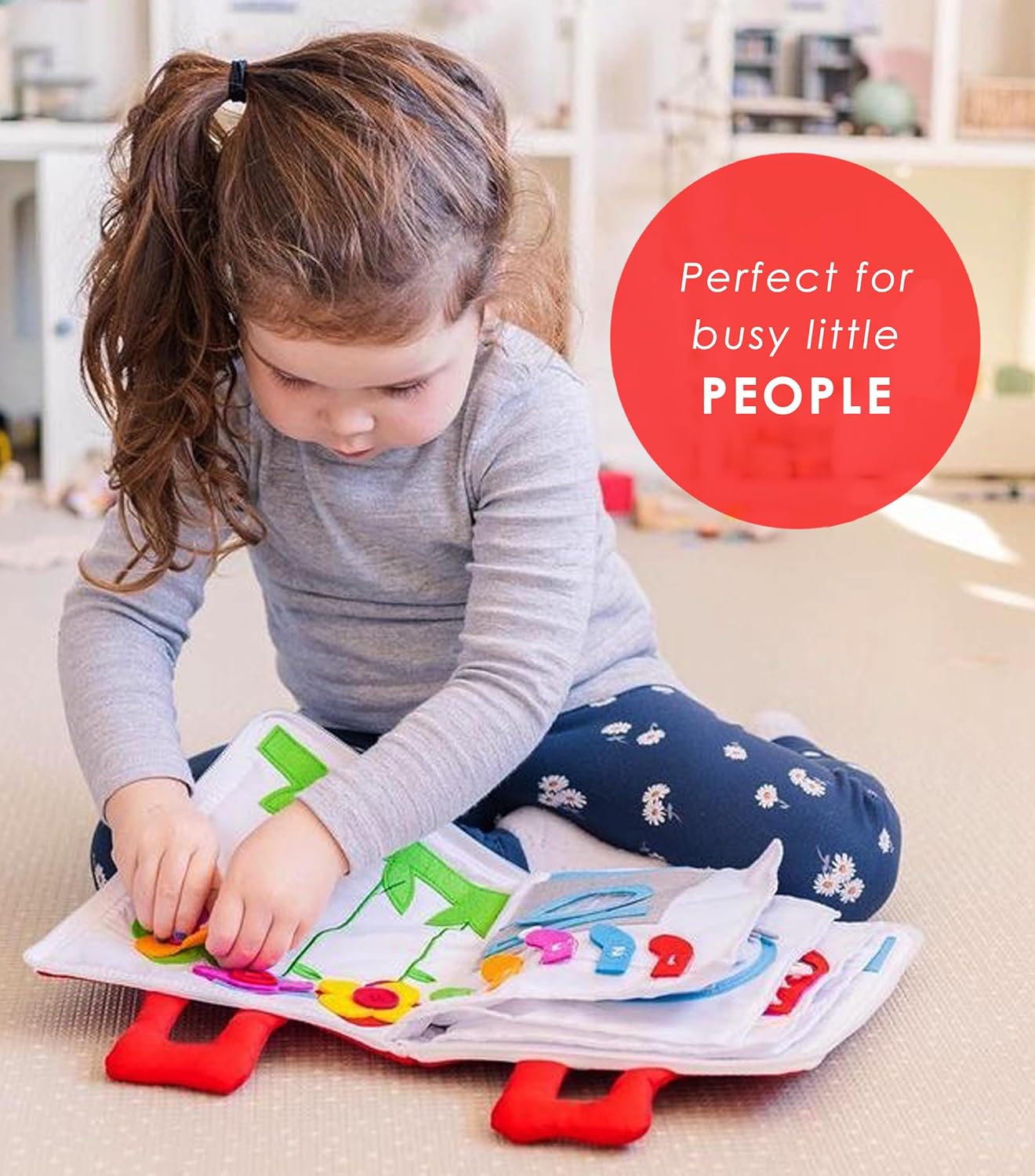 Curious Columbus Quiet Book Fabric Busy Book - Airplane Travel Toys for Kids - Montessori Toy Preschool Activity Books - Fun and Educational Fabric Book