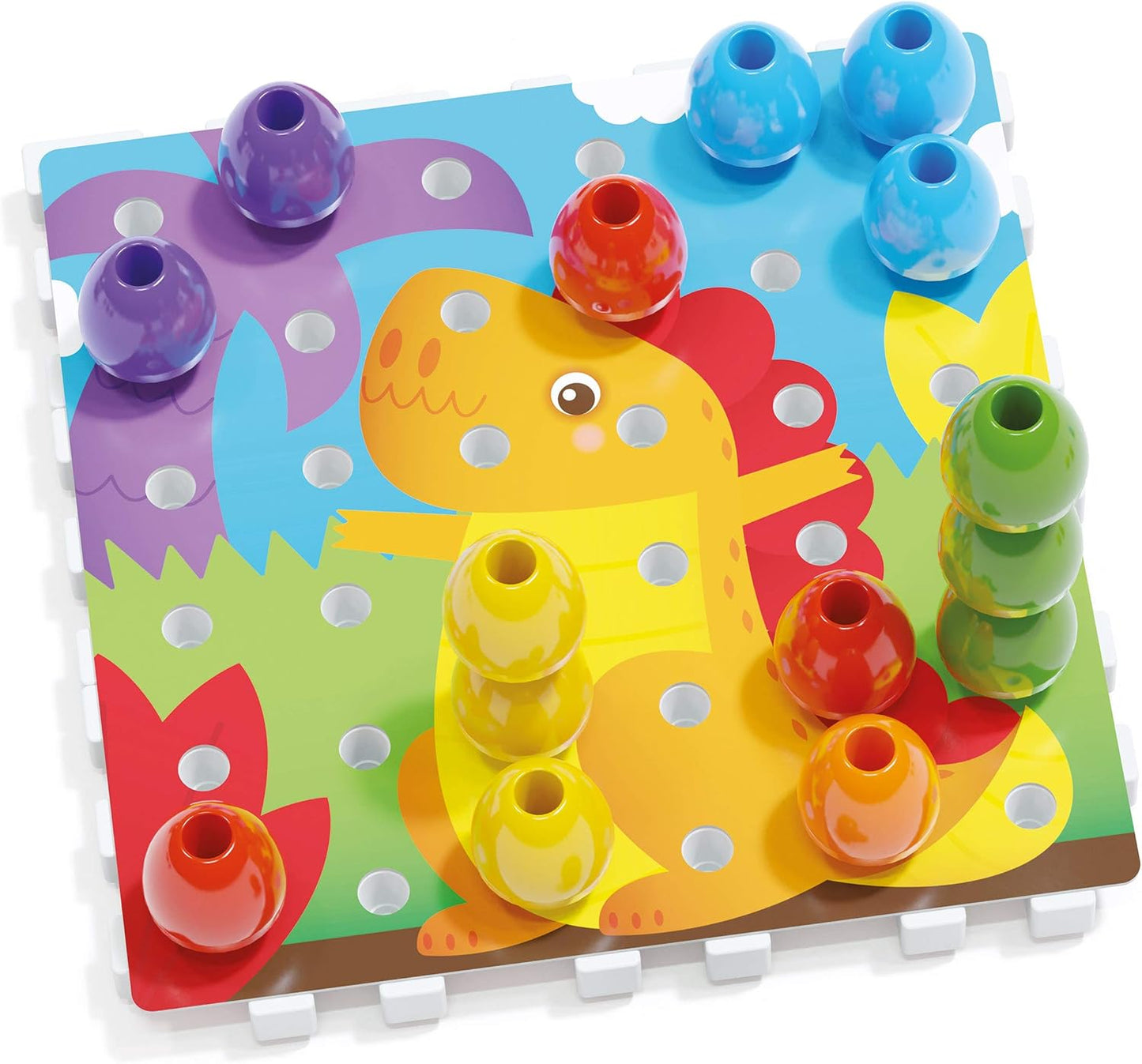 Quercetti Jumbo Peggy Stacking and Button Art Toy - Medium Set includes Illustrated Pattern Cards, 9 Linking Peg Boards and 36 Multi-Color Pegs, for toddlers and kids ages 2-4 years