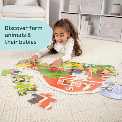 Melissa & Doug Busy Barn Shaped Jumbo Floor Puzzle, 32-Piece Barn-Shaped Jigsaw Puzzle with Farm Animals, 3 x 2 Foot Toddler Puzzles for Kids Ages 3+