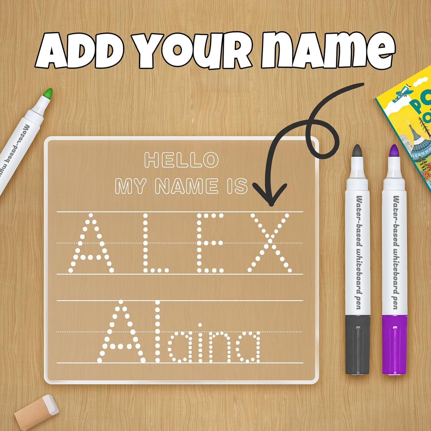 Personalized Name Acrylic Dry Erase Board Custom Engraved Handwriting Practice Board Customized Trace Boards Write Your Name Shape Letter Toys and Learning for Boys Girls