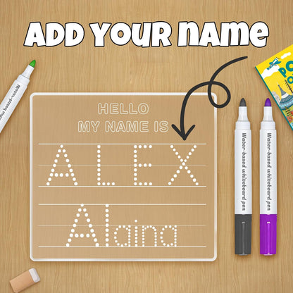 Personalized Name Acrylic Dry Erase Board Custom Engraved Handwriting Practice Board Customized Trace Boards Write Your Name Shape Letter Toys and Learning for Boys Girls