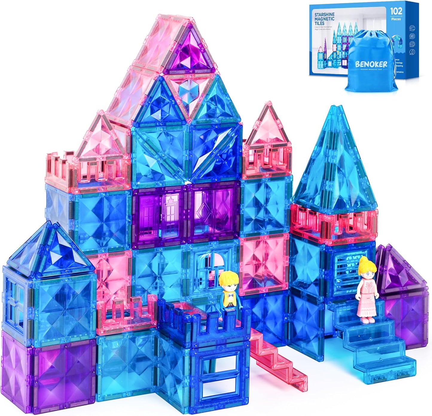 BENOKER Castle Magnetic Tiles, 3D Building Blocks STEM Educational Kids Toys for Pretend Play, 3 4 5 6 7 8 Year Old Birthday Gifts for Boys and Girls, Preschool Learning Toys for Christmas