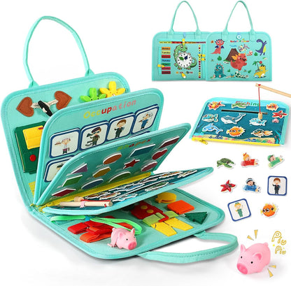 Toddler Busy Board for 1 Year Old, Montessori Toy Sensory Busy Book for Toddler 1-3 Fishing Game Fine Motor Skill, Learning Car Ride Airplane Activities Travel Essential 2-4 Birthday Gift for Boy Girl