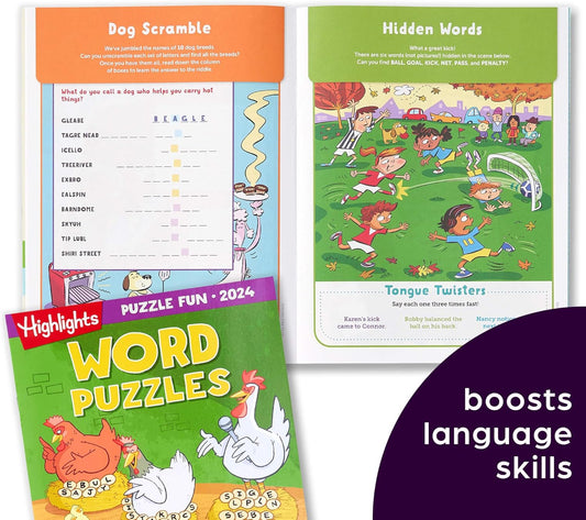 Highlights for Children Puzzle Fun 2025 Books for Kids Ages 6 and Up, 4-Book Set of Brain Teasers, Mazes, Word Puzzles and More Travel-Friendly Screen Free Kids Puzzles