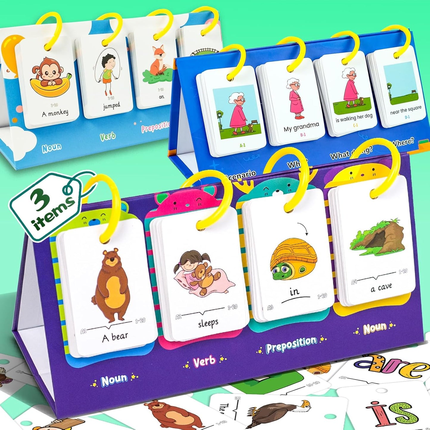 Kids Learning Calendar Set - Sentence Building Pocket Chart, Descriptive Word Games Flash Cards for Phonics Practice, Puzzle Pocket Chart for Classroom Homeschool Kindergarten (Sentence)