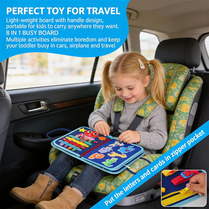 Montessori Busy Board for Toddlers – Sensory Busy Book with Buckles, Zippers, Letters, Animals, Toddler Activities – Fine Motor Skills Development Learning for Boys Girls Travel Activity