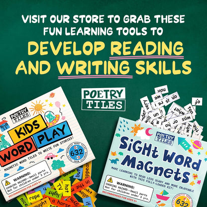 632 Kids Word Play Fridge Magnets – Big .75" Tall Color-Coded Tiles - Practice Reading, Sentence Building, Writing, Poetry, and Creativity with Magnetic Words