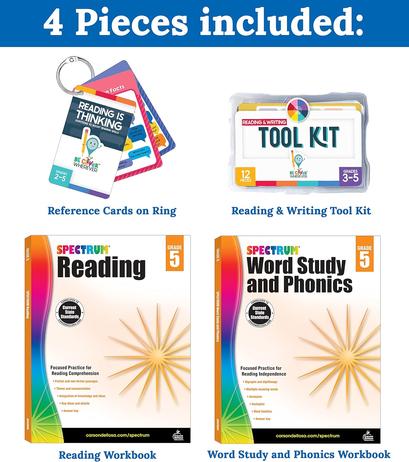 Carson Dellosa 531pc K-2 Literacy Bundle, Kindergarten, 1st Grade, 2nd Grade Phonics Posters, Bulletin Board Sets, Instructional Resources, Dry-Erase Manipulatives, Big Box of Sentence Building Game