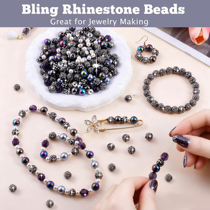 300 Pcs Diamonds Beads for Jewelry Making, Included 10 mm Red Rhinestone Beads for Bracelets, Bubblegum Bead for Pen Making, Pearl and Spacer Bead for Bracelet Necklace Earring Crafting