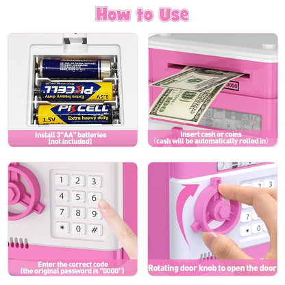 JUNEU Unicorn Piggy Bank for Kids, Gifts for 5 6 7 8 9 10 Year Old Girls, Kids Electronic Piggy Bank, Girls Birthday Gifts, Educational Toys for Girl Boys, Kid Money Saving Box, Mini ATM Coin Bank