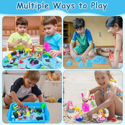 Bloolilies Sensory Bin, 59 Pcs Farm Sensory Sand Box Kits with Sandbox & Farm Animals & Tractor Playset, Play Sand Art Kit Magic Sand Toys for Boys Girls Toddlers Birthday Gift for Kids