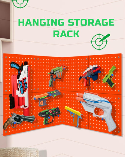 Skywin Wooden Pegboard for Nerf Gun Storage, Nerf Gun Wall Mount Eagle Shape, Compatible with All Blasters, Rack for Wall Organization - Birthday Gift for Kids (Orange)