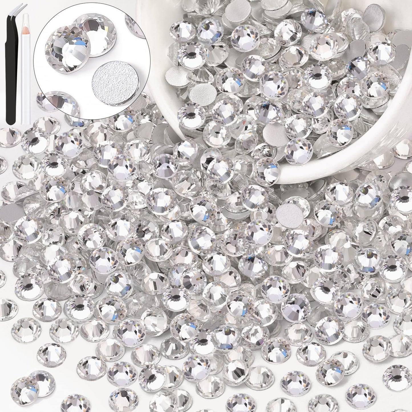 5000PCS SS6/2mm Glass Crystal Rhinestones (Clear), Bedazzling Flatback Rhinestones for Crafting DIY Crafts Nail Art Makeup Decoration, Gems Diamond Charms for Tumbler Shoes Clothing Mug