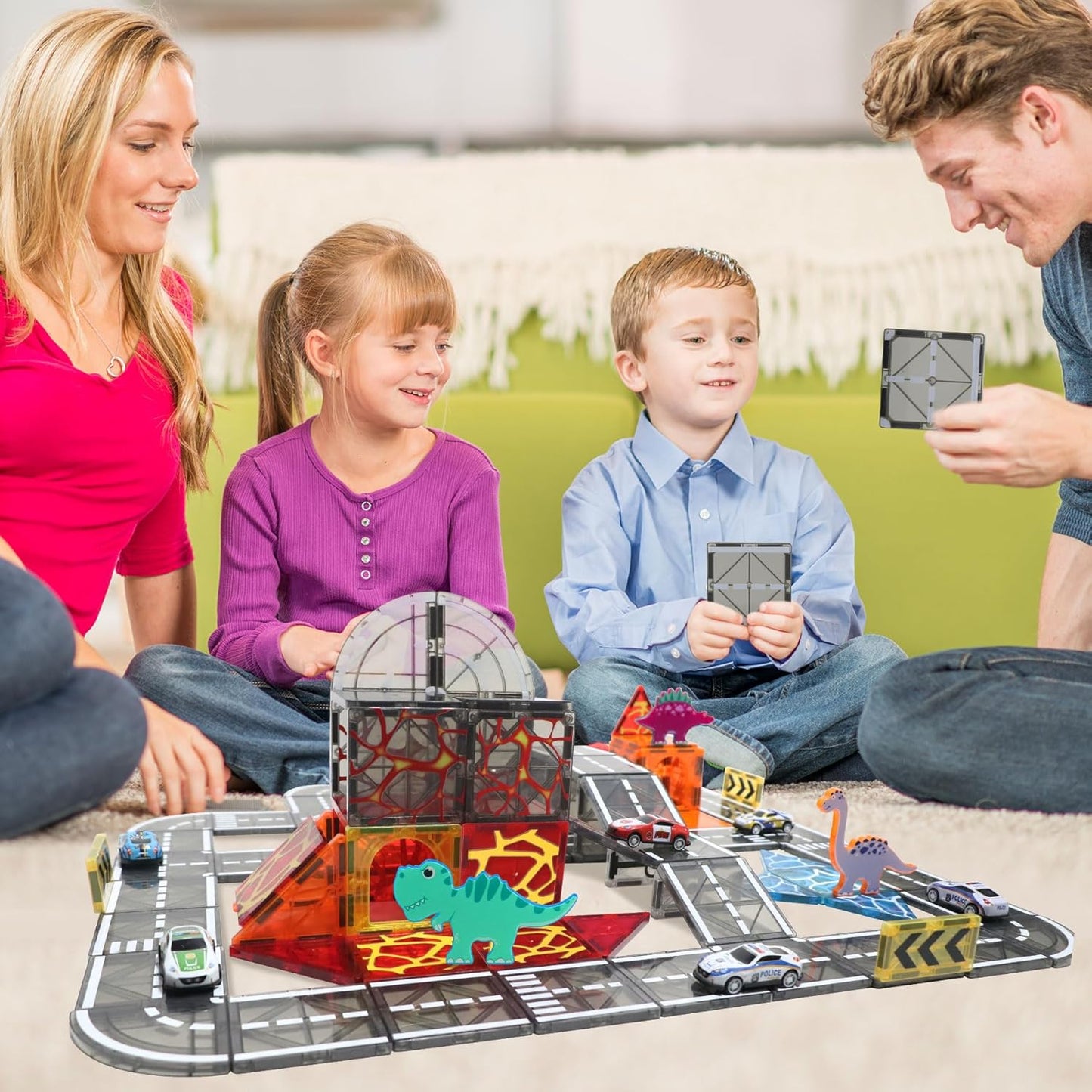 150PCS Magnetic Tiles Road Set with Marble Run, Preschool Magnet Tiles Included Magnetic Cars. STEM Magnetic Tiles for Kids, Preschool Educational Building Toys for Boys & Girls