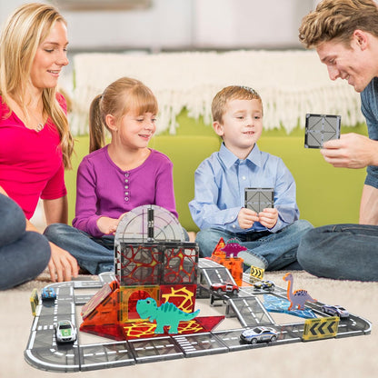 150PCS Magnetic Tiles Road Set with Marble Run, Preschool Magnet Tiles Included Magnetic Cars. STEM Magnetic Tiles for Kids, Preschool Educational Building Toys for Boys & Girls