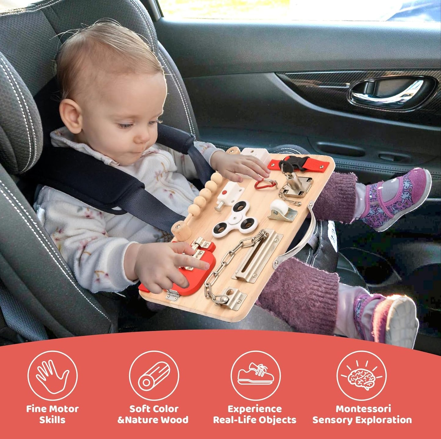 Potatomato Wooden Montessori Large Busy Board for Toddlers and Kids – Sensory Activity Board Toy for Babies Boys Girls Supports Fine Motor Skill Development for Children with Autism and ADHD