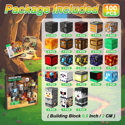 Magnetic Blocks Toys for Kids, 100 PCS Building Blocks Cubes, Stacking Magnetic Tiles Toys for Kids Toddlers Boys Girls Ages 3 4 5 6 7 8-12 Birthday Gifts Party Supplies (Underworld)