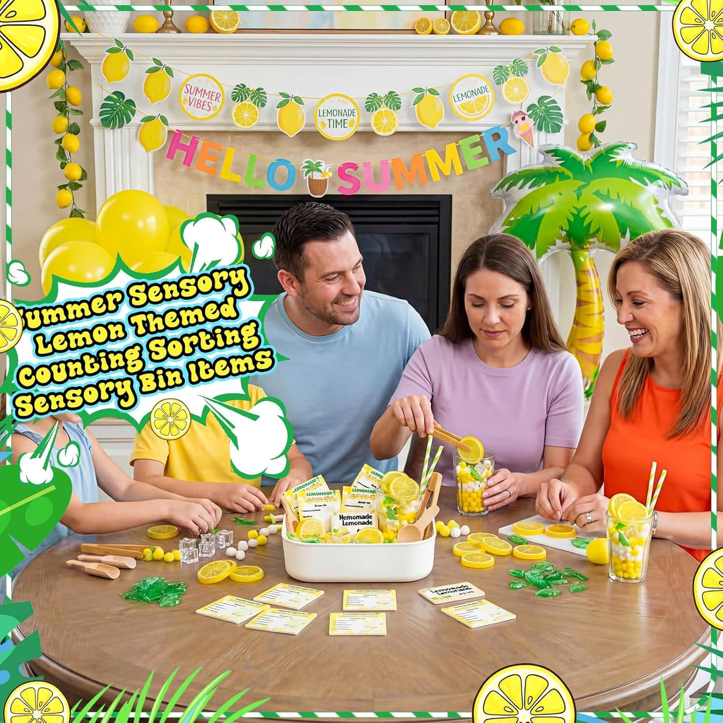 Skylety Lemonade Sensory Bin Fillers Spring Summer Homemade Lemon Stand Drink Role Play Sensory Bin Items Fine Motor Counting Sorting for Summer Activities Party Favors