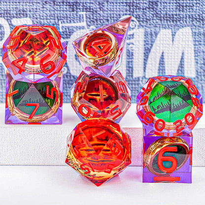 Magic Golden Ring DND Dice Set Sharp Edge Red Resin Dice with Box, for use with Dungeons Dragon RPG D&D Tabletop Games Lord D and D Polyhedral Dice Set