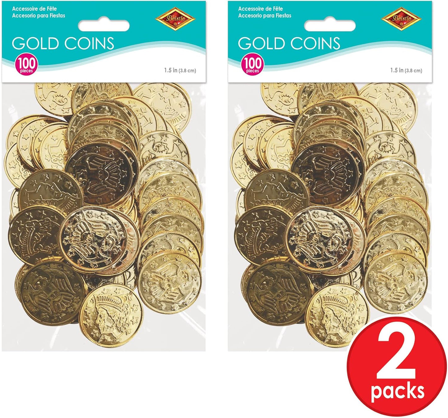 Beistle 200 Piece Embossed Plastic Coins For Pirate Treasure Chest Favors, Casino Theme Decorations