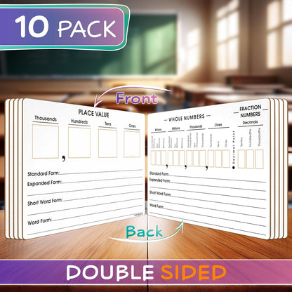 SCRIBBLEDO 10 Pack Place Value Board 9" x 12" Double Sided Dry Erase Boards for Kids for Teaching Place Values from Billions to Decimal Numbers Math Manipulative Lapboard for Teachers School Classroom