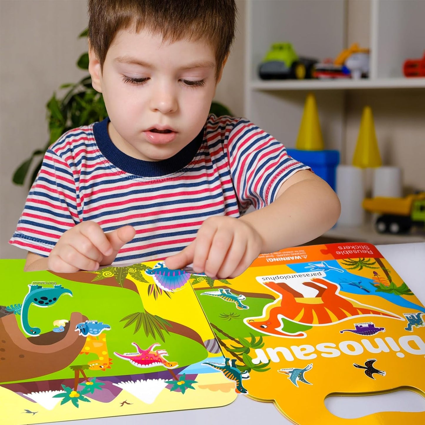 ASTARON Reusable Sticker Book for Toddlers, 88 Pcs Dinosaur Stickers Road Trip Activities Car Airplane Activities Travel Toys for Kids, Kids Quiet Time Activities (2-6 Age)