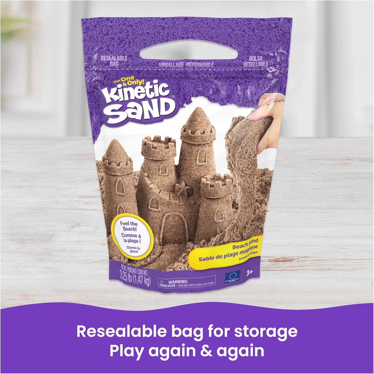 Kinetic Sand, 3.25lbs Beach Play Sand, Amazon Exclusive, Resealable Bag (Packaging May Vary), Sensory Toys, Holiday Gifts & Stocking Stuffers for Kids Ages 3 and up, Pack of 3