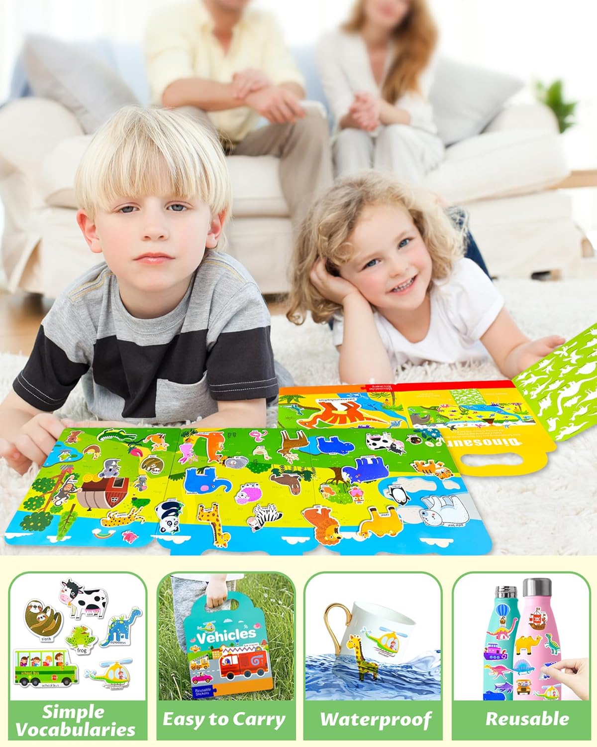 Walenced Reusable Sticker Book for Toddlers, Stickers for Kids, Toddler Sticker Book, Toddler Craft Activities, Toddler Travel Toys Ages 3 and Up Boy Girl Birthday Gifts