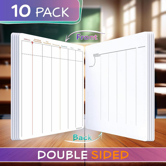 SCRIBBLEDO Division & Place Value Math Practice 9”x12” Small White Board Dry Erase Sheets Math Manipulatives 3rd Grade Long Division Math Supplies Teacher Students Classroom Pack of 10 Sheets