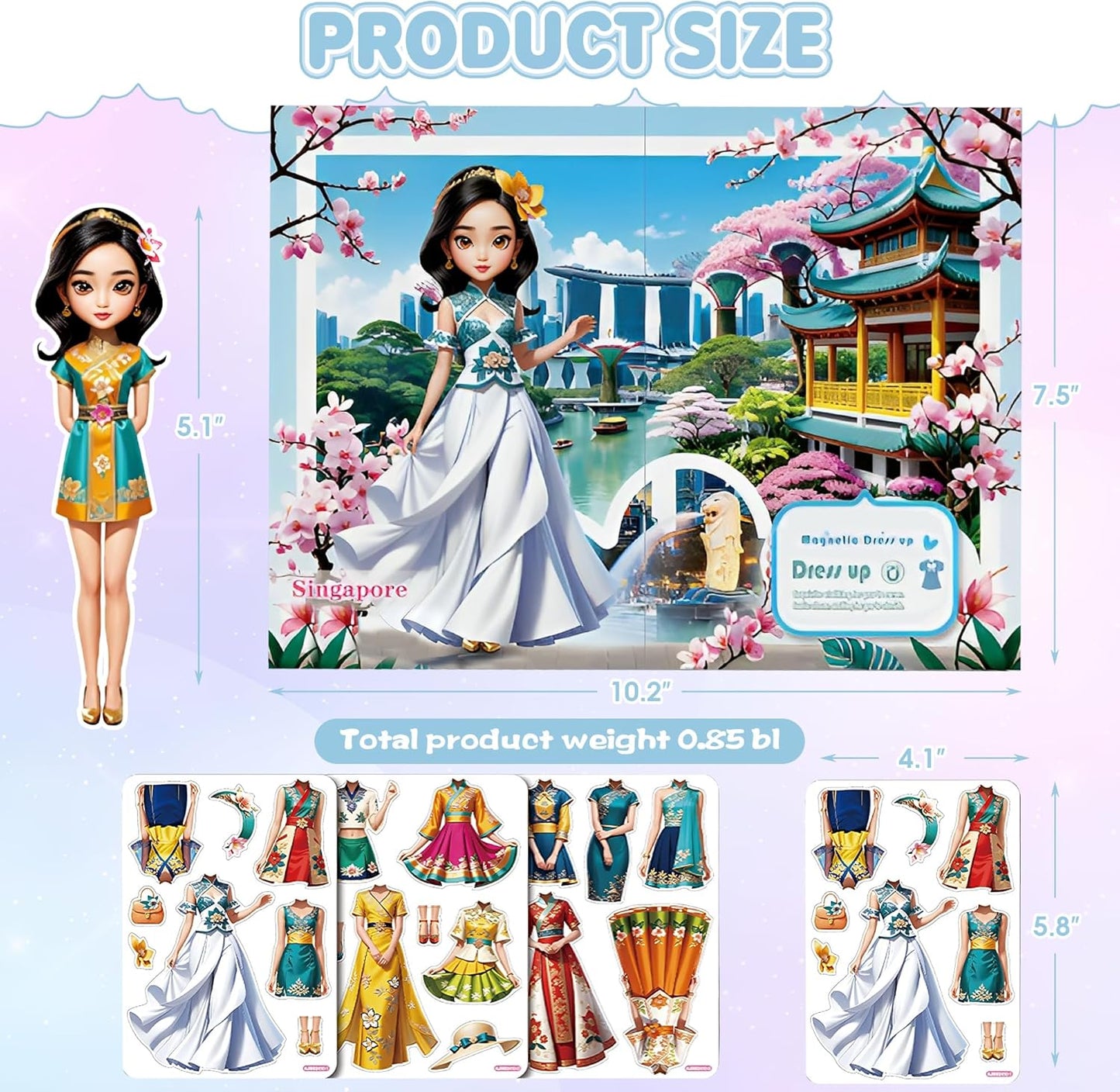Magnetic Dress Up Dolls for Girls - Princess Magnet Paper Dolls Book with 3D City Buildings - Travel Car Trip Quiet Book Game Toys Easter Birthday Gifts for Kids Toddlers Ages 3 4 5 6 7(Style C)