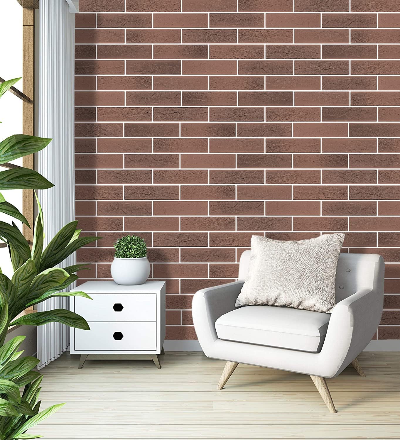 100 Whitewash Grey Faux Brick Wall Tiles, 3D Thin Brick Veneers for Bedroom, Bathroom, Kitchen, Fireplace and Fence Wall Panels (14.2 sq ft)