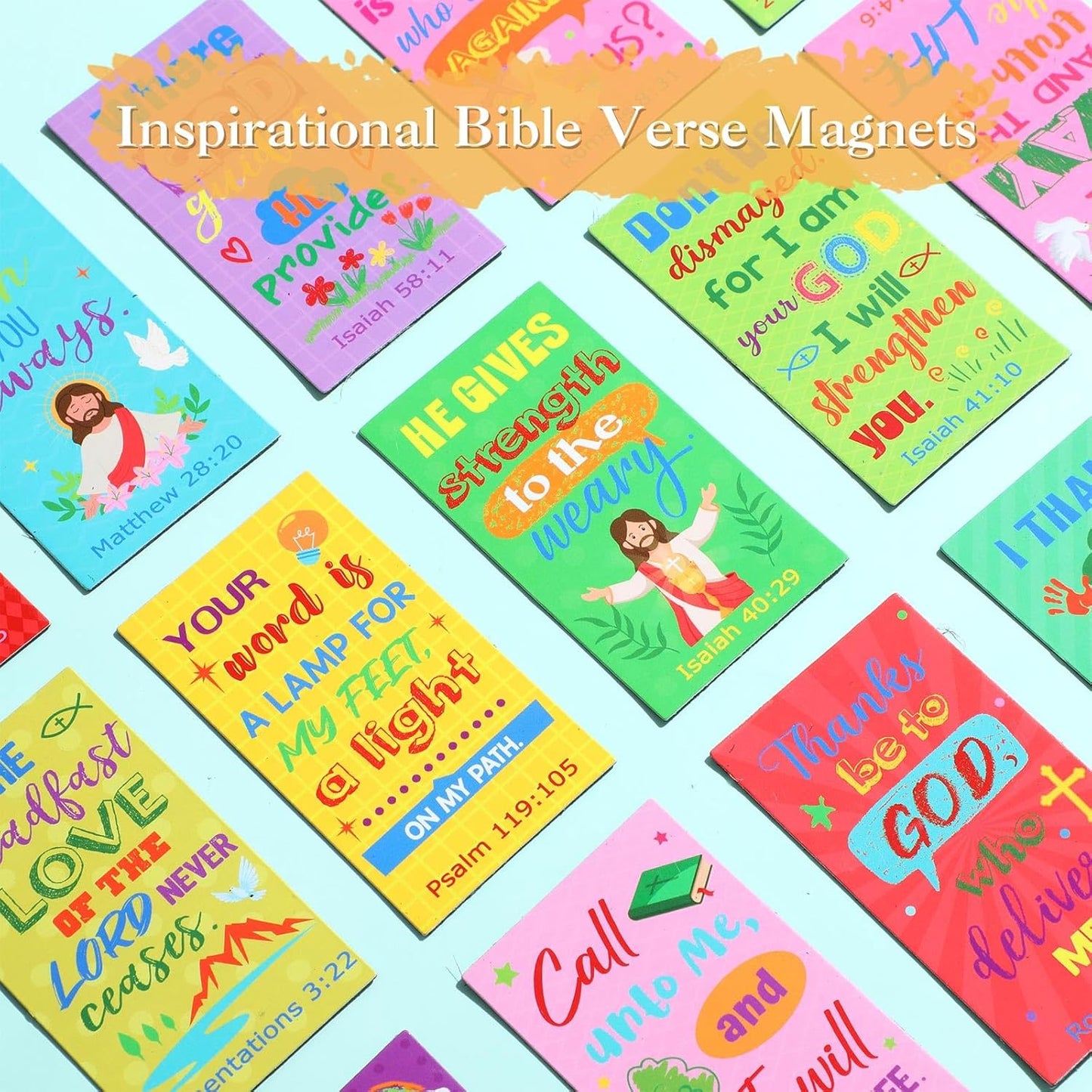 Blosssound 60 Pcs Inspirational Christian Magnets with Bible Verses Religious Refrigerator Magnet Motivational Quotes Fridge Scripture Positive Gifts for Home Office School Locker Decor(Scenery)