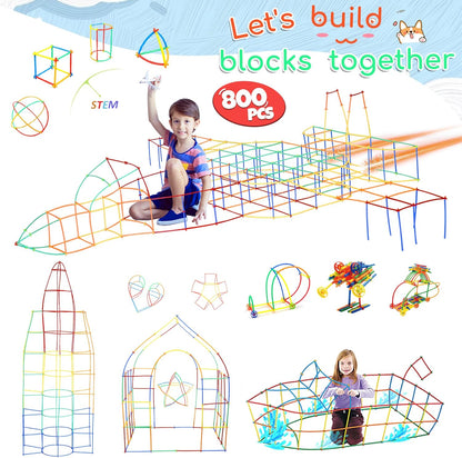 Ggiibro Straw Constructor Toys 600Pcs STEM Building Toy Interlocking Plastic Engineering Thin Tube Blocks Educational Kit for 3 4 5 6 7years Kids Boys and Girls Gift Preschool Toy with Storage Box