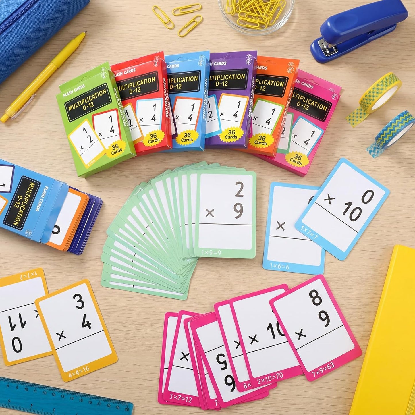 864 Pcs 24 Set Multiplication Flash Cards - Fractions, and Multiplication Flash Cards with Visual Aids Mastered & Review Sorting for Kids 3rd 4th 5th Grade or Homeschool Supplies