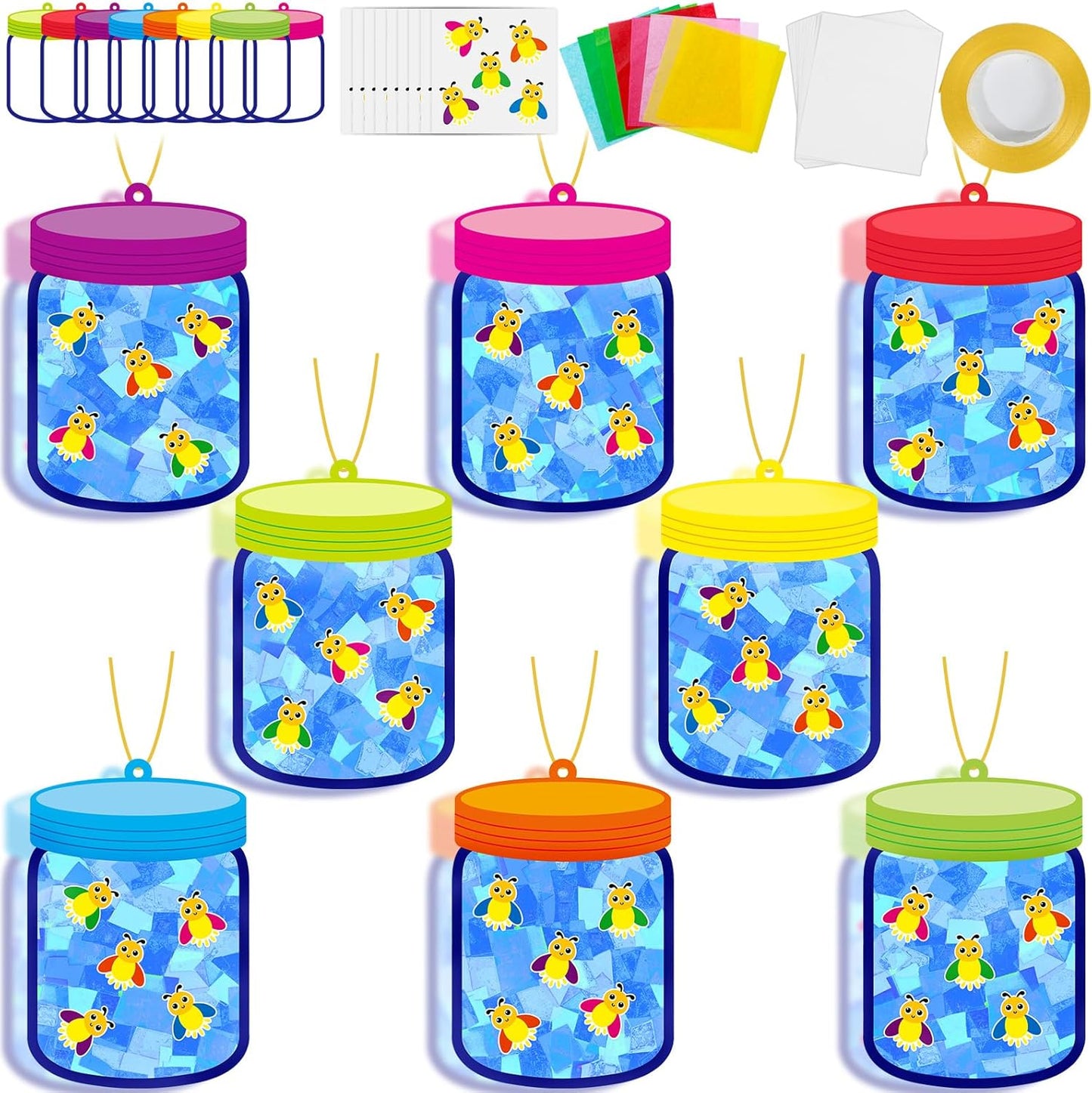 32 Sets Outer Space Suncatchers Craft Kit DIY Window Stained Glass Effect Planet Astronaut Alien Paper Crafts Home School Classroom Decoration Kid Birthday Gift Creative Art Project Activity Game - Colors B