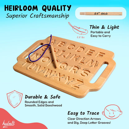 Hulats Learn to Write: Portable Wooden Alphabet Letter Tracing Sensory Pad Board - Toddler Writing Practice for Kids Age 3-5, Montessori Toys for 3+ Year Old, Letter Tracing for Kids 3-5 Writing Tools