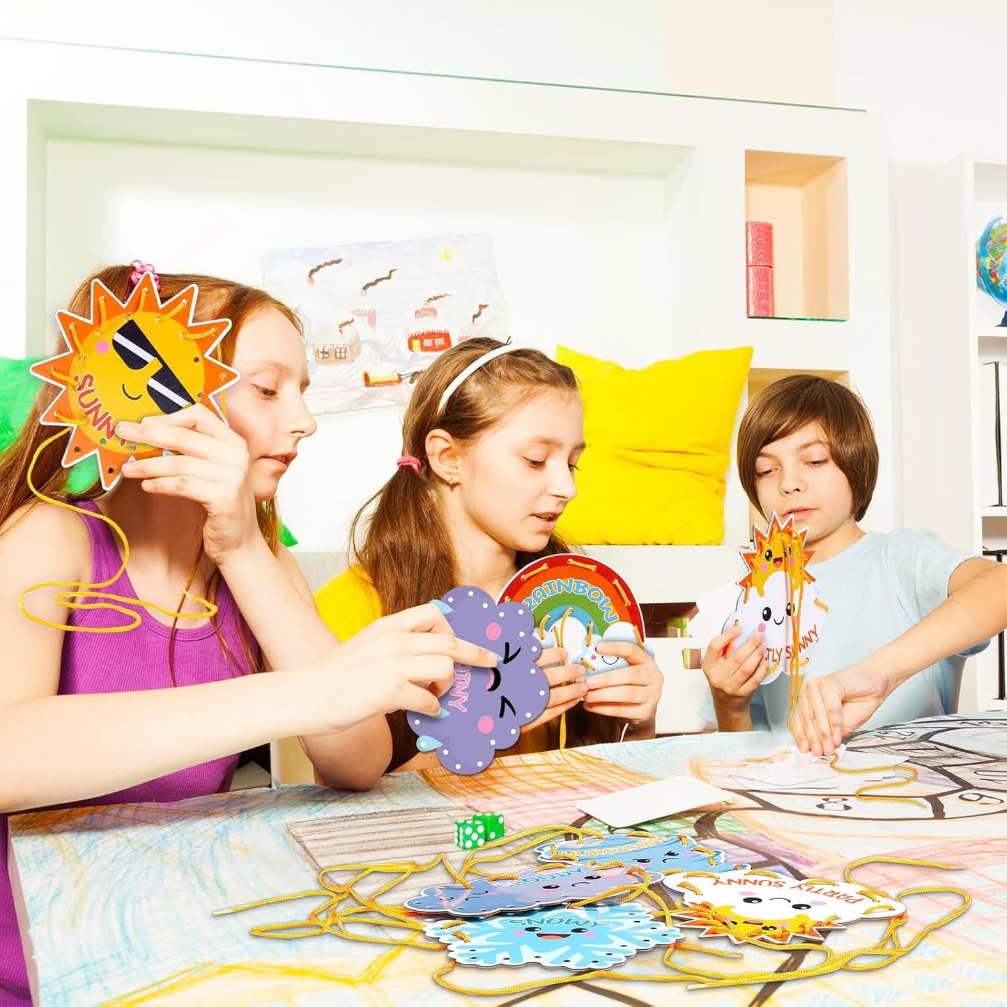 Funrous 10 Pieces Kids Recognition Lacing Cards Thick Cardboard Educational Sewing Cards Double Sided Lacing Playing Games for Children Toddler Preschool Developing Imagination Supplies (Shape)