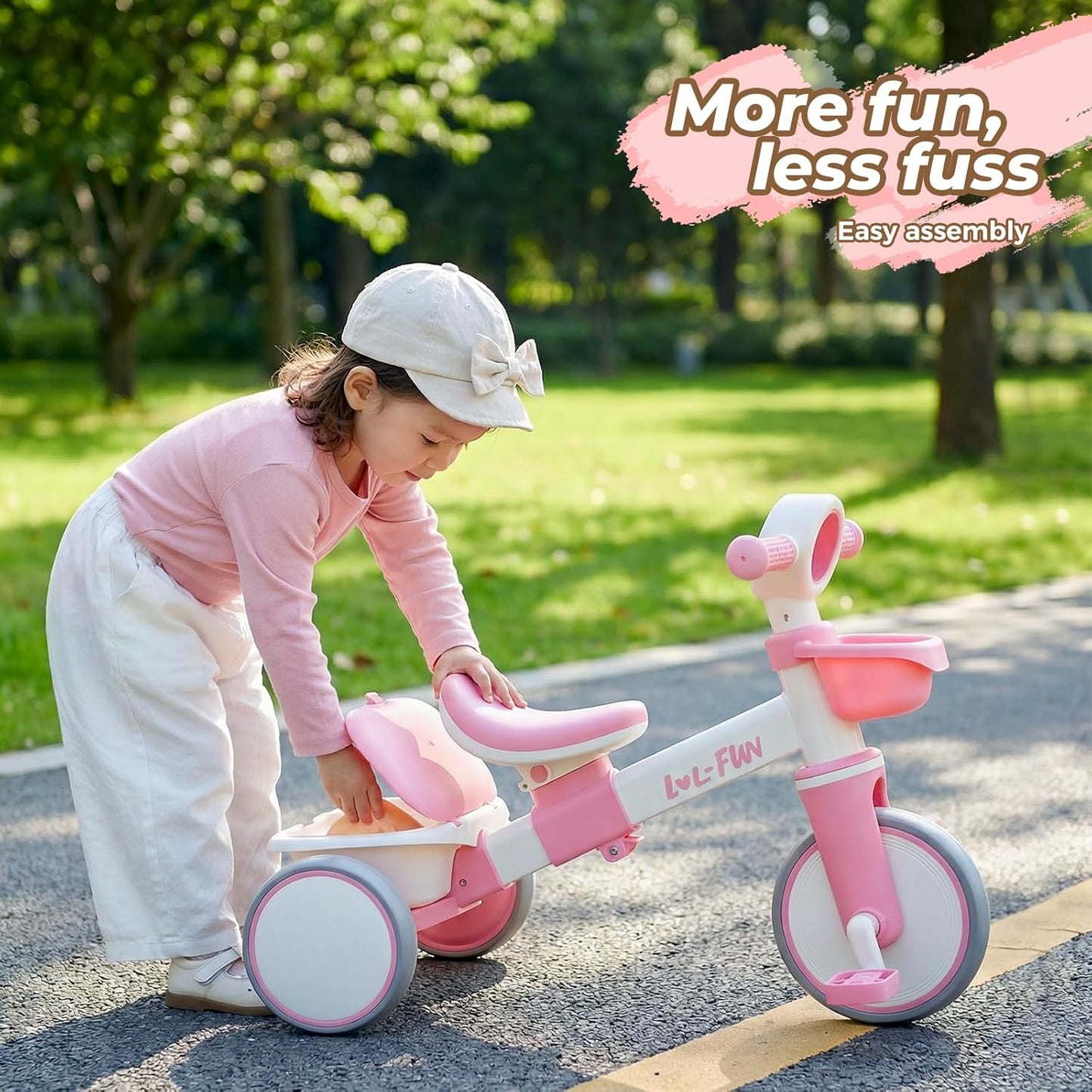 Tricycle for Toddlers 1-3 Years Old Toy, Adjustable Kids Bike for Boys Girls Birthday Gift Age 2-4, Baby Trike with Storage Baskets & Removable Pedals