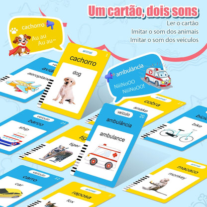 Spanish & English Talking Flash Cards for Toddler, Bilingual Flash Cards Learning Montessori Toys with 224 Sight Words, Speech Therapy Toys for Children Sensory Preschool Education