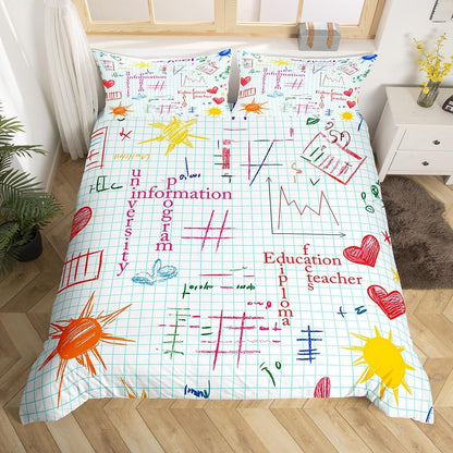 Erosebridal Science Theme Bedding Set Queen Size for Boys Girls Chemistry Periodic Table Print Duvet Cover Chemical Subject Theme Comforter Cover Teens Kids Math Science Atyle Bedspread Cover 3 Pcs