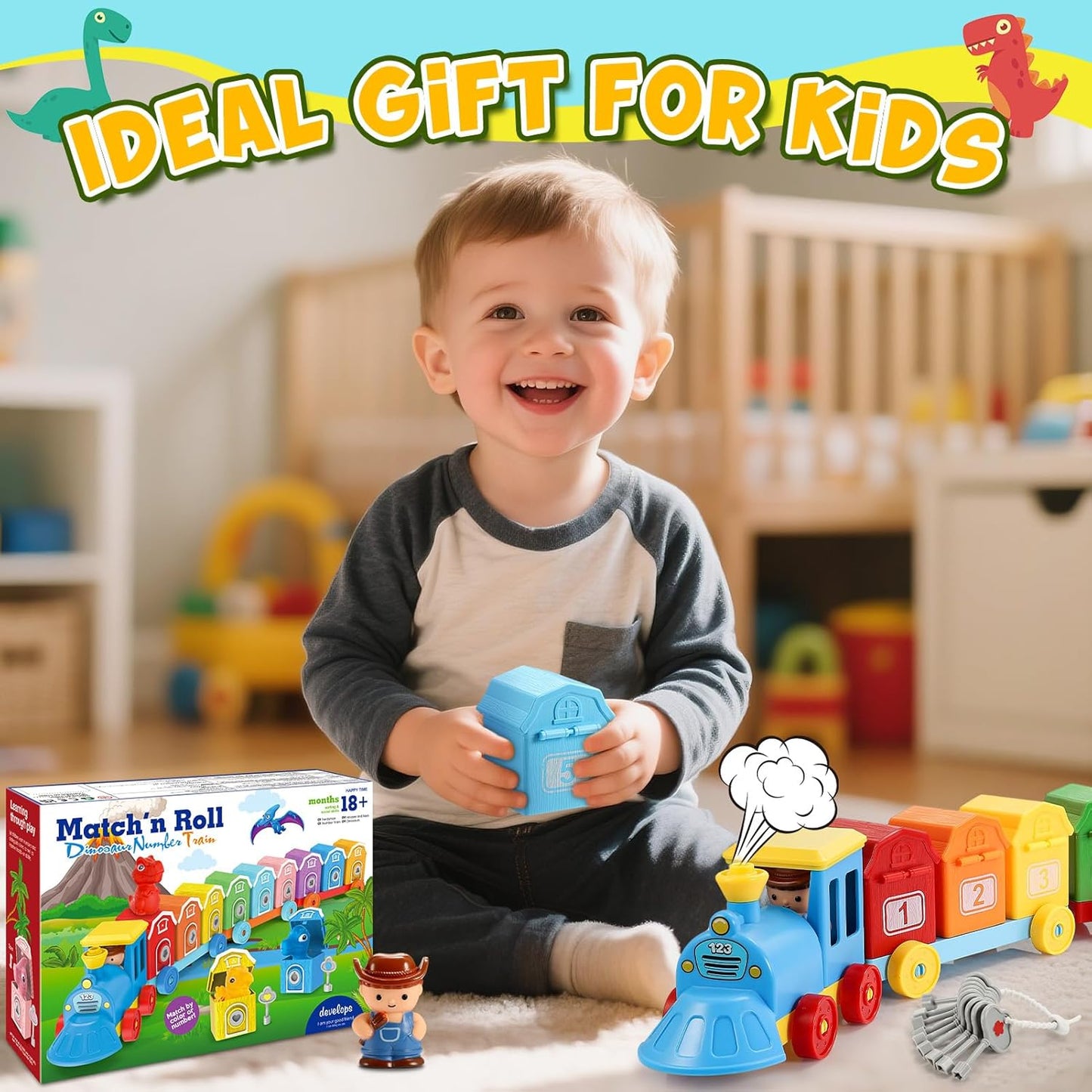 Animal Montessori Learning Toys for 2 3 4 5 Year Old Kids, Toddler Animals Train Locks & Keys Matching Toys Counting & Sorting Trains Set, Preschool Toy Boys Girls Christmas Birthday Gifts Age 2-4 3-5