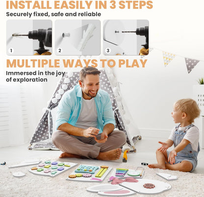 BlueWood Wooden Wall Busy Board Panels, Toddler Learning Activity Center, Montessori Philosophy Sensory, Educational Toys, Conducive to All-Round Development - Whale