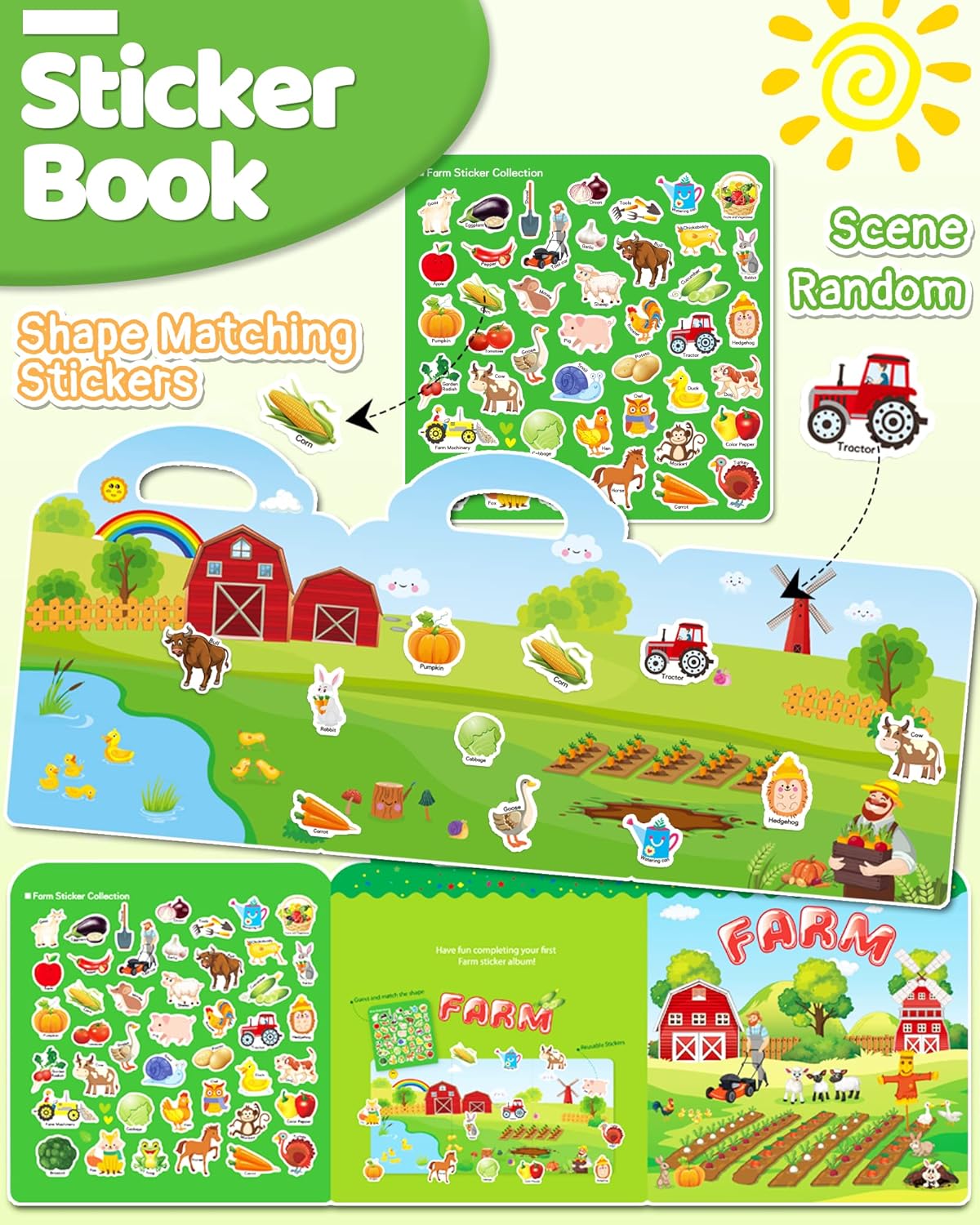 Benresive Reusable Sticker Books for Toddlers, Fun Travel Stickers for Kids, Toddler Sticker Book, Crafts Activities for Toddlers, 3 and Up Birthady Gifts - Vehicle