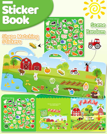 Benresive Reusable Sticker Books for Toddlers, Fun Travel Stickers for Kids, Toddler Sticker Book, Crafts Activities for Toddlers, 3 and Up Birthady Gifts - Vehicle
